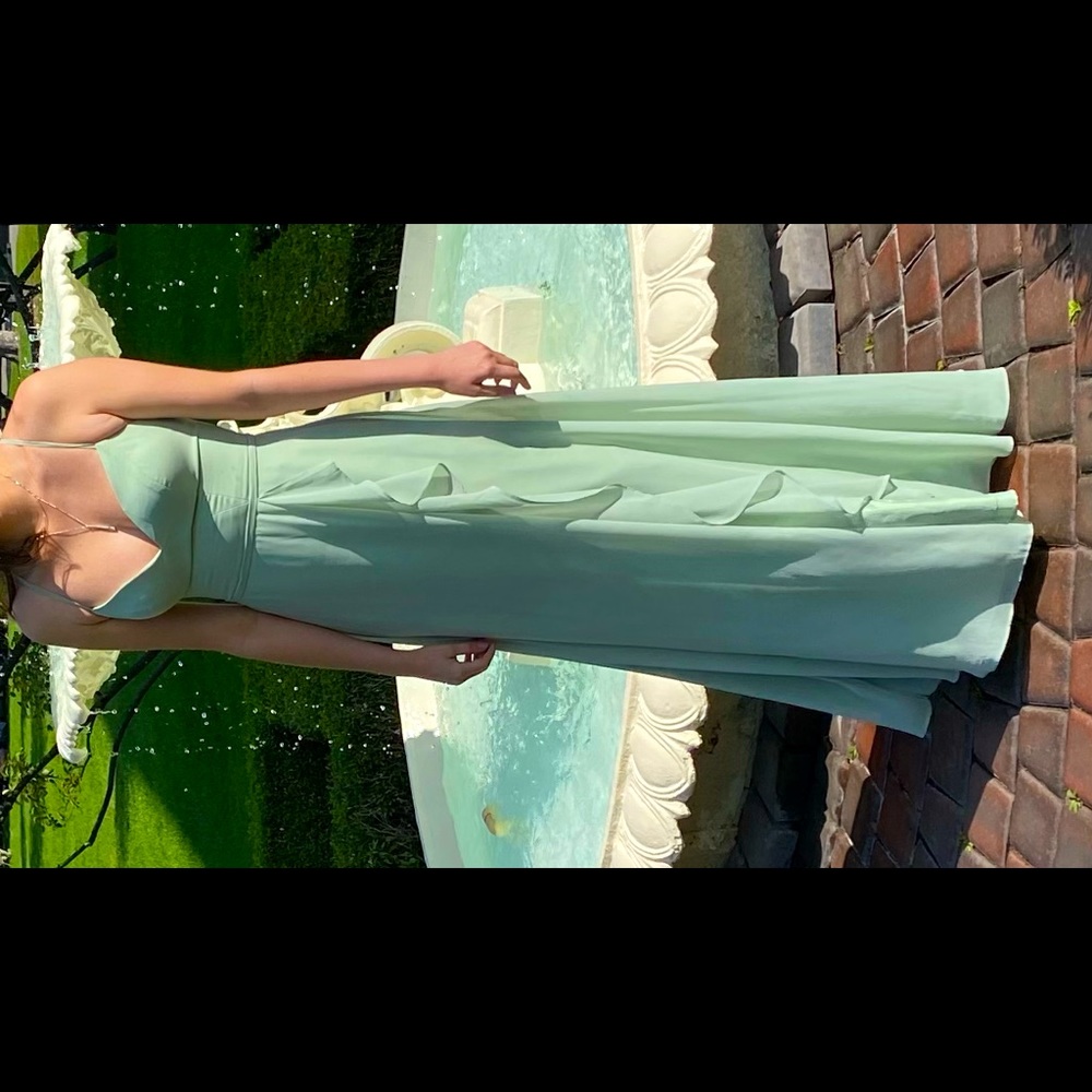 Azazie sage green chiffon A-line floor length bridesmaid dress